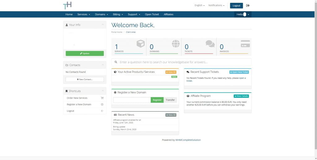 Make money with hosting your site 2 user panel